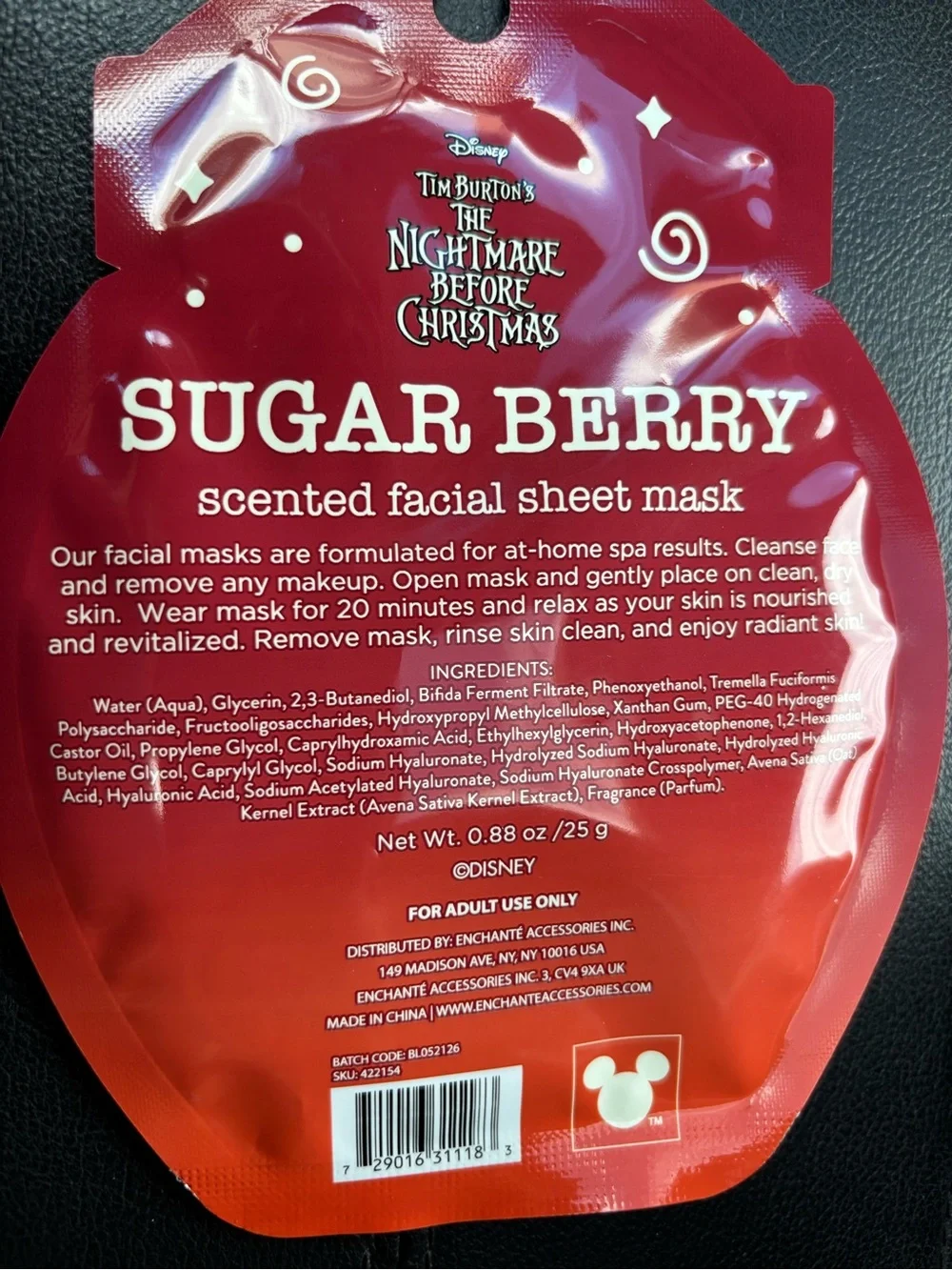 2 The Nightmare Before Christmas Sugar Berry Scented Facial Sheet Mask - set 2